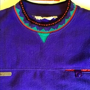 Columbia Indigo Crewneck Fleece Pullover XL Pocket